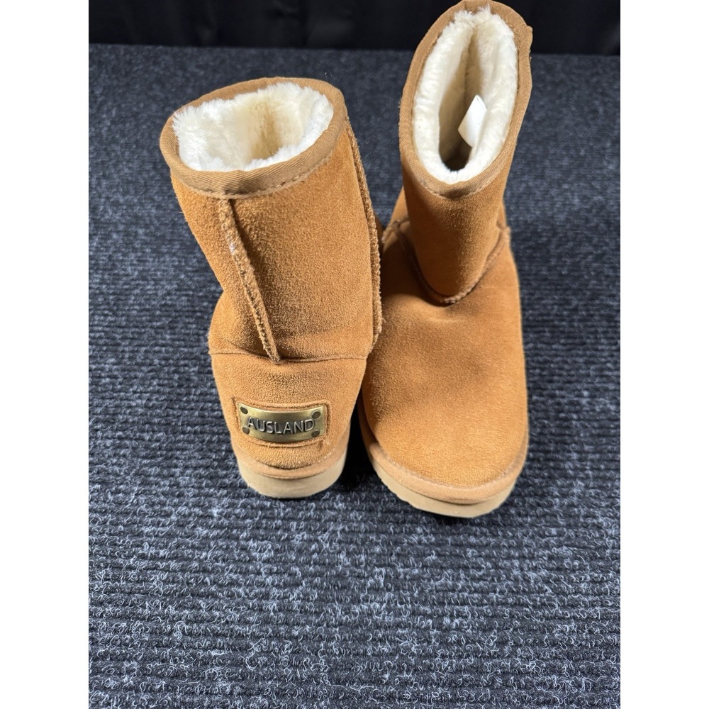 AUSLAND Suede Winter Boots Womens 8.5 Chestnut Brown Fur Lined Mid Calf Pull On